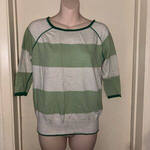Press. Green and White Striped Sweater. Size XS